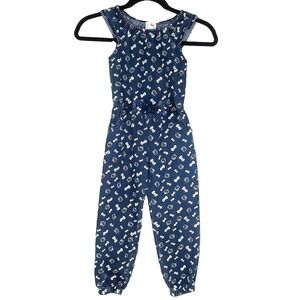 Hello Kitty Jumpsuit Girls 4 Dark Wash Denim Ruffle Sleeve Jogger Kitty‎ Print